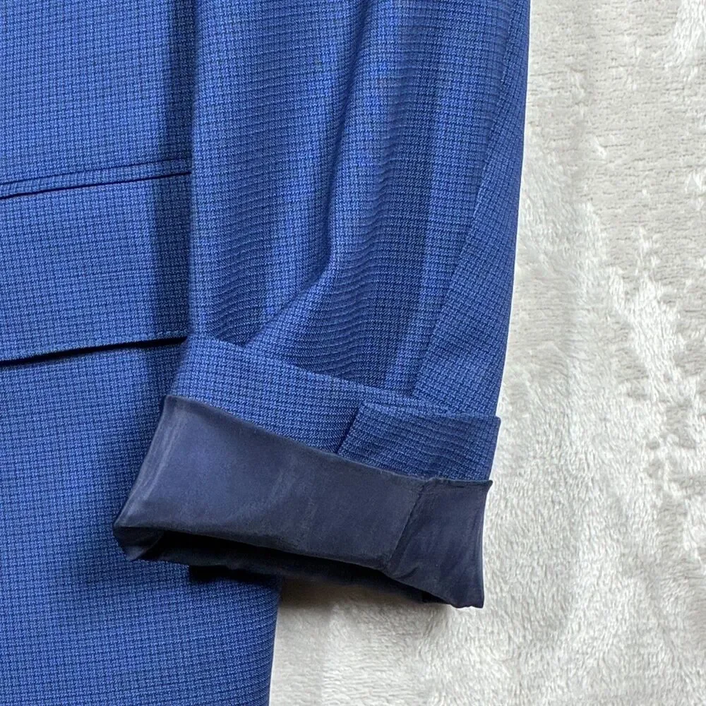 Bonobos Marzotto Italian Wool Royal Blue Micro Check Blazer 40S Slim Sport Coat